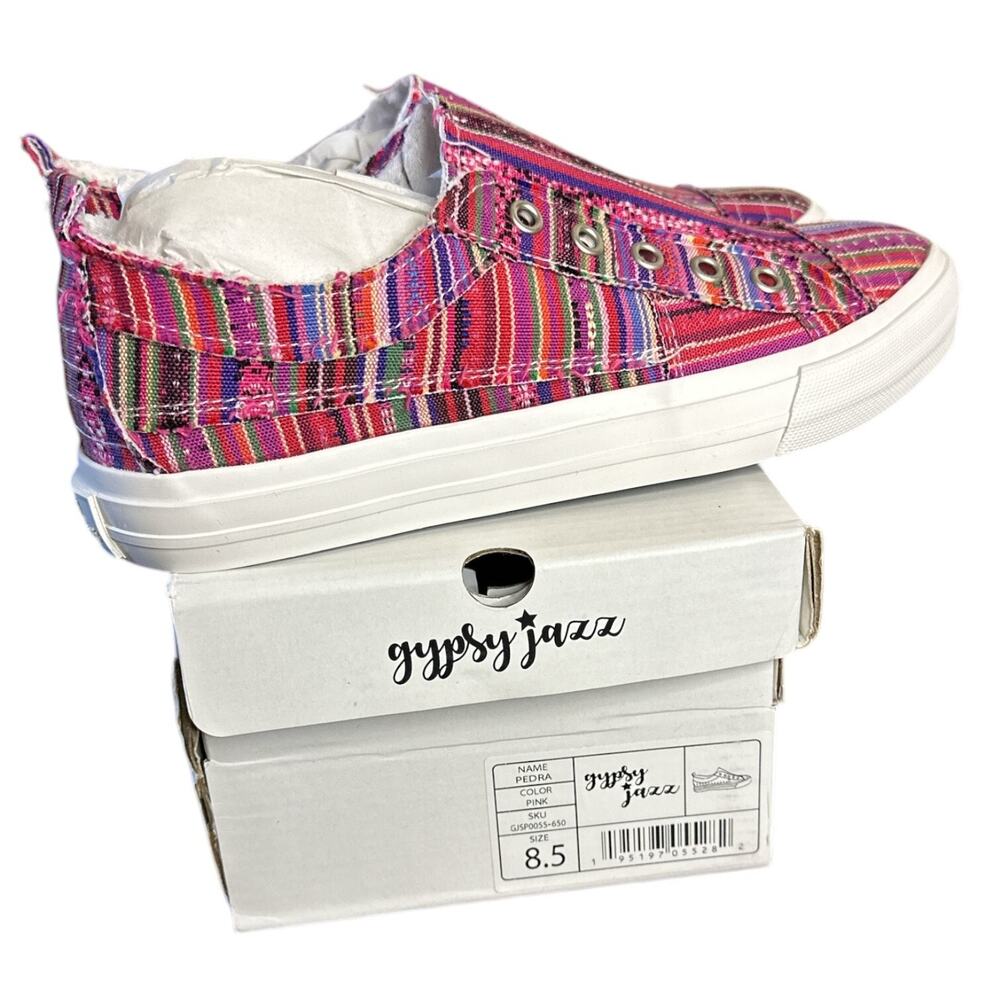 Gypsy Jazz Shoes Womens 8.5‎ Pink Striped Multicolor Pull-on Pedra Sneakers NEW